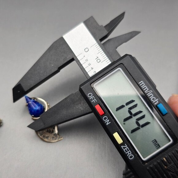 VTG West German Silver Filigree Clip-On Earrings 1.25" Blue Glass Stone 1950s - Picture 8 of 10